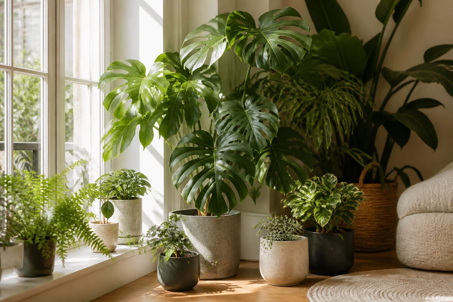 Plantes d'intérieur près d'une fenêtre