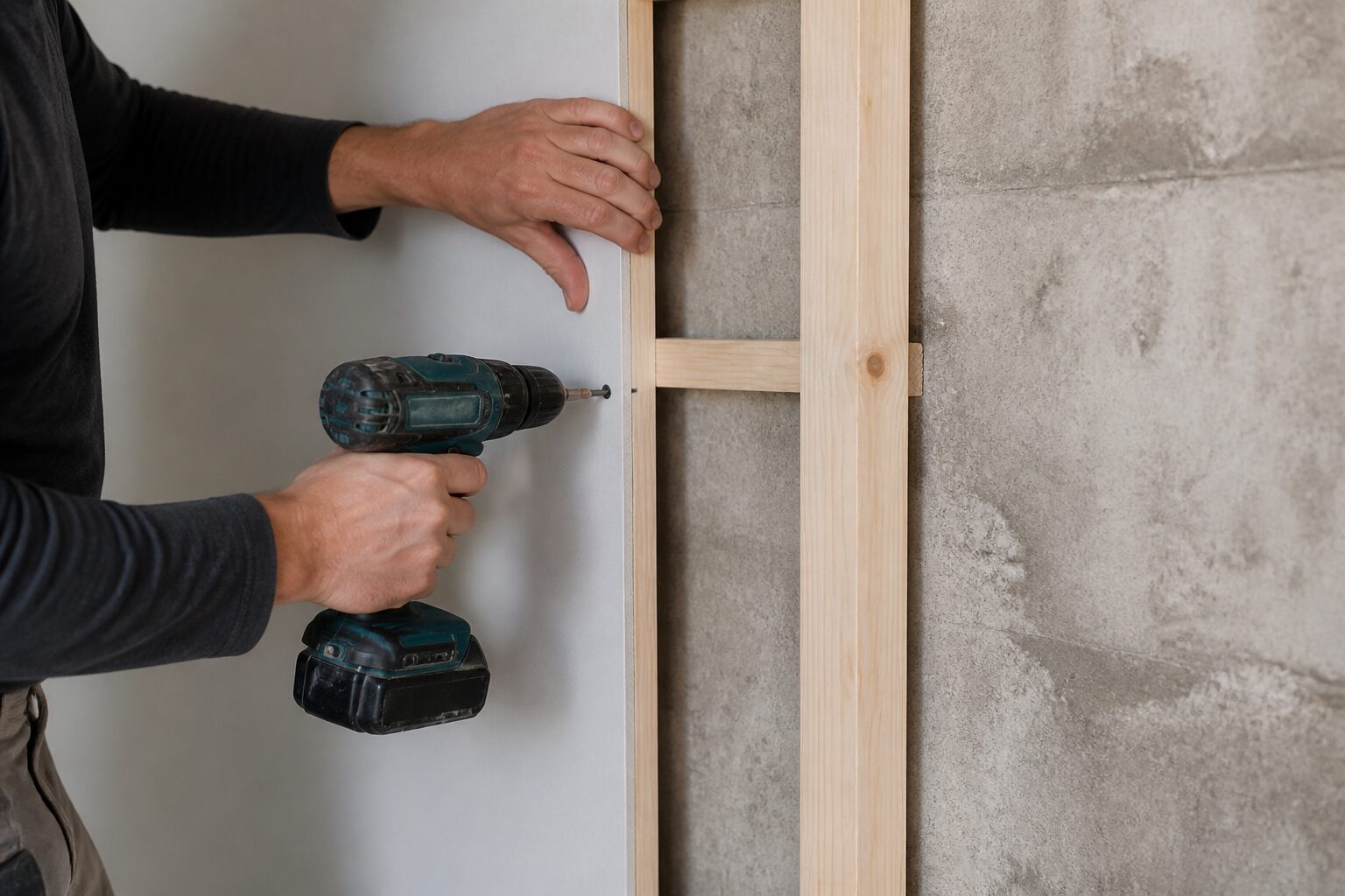 Pose placo tasseaux bois coffrage tuyaux plomberie rénovation intérieure