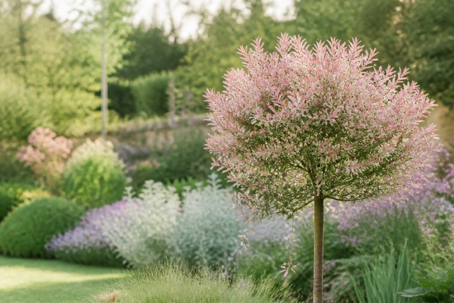 saule crevette sur tige dans un jardin décoratif au printemps