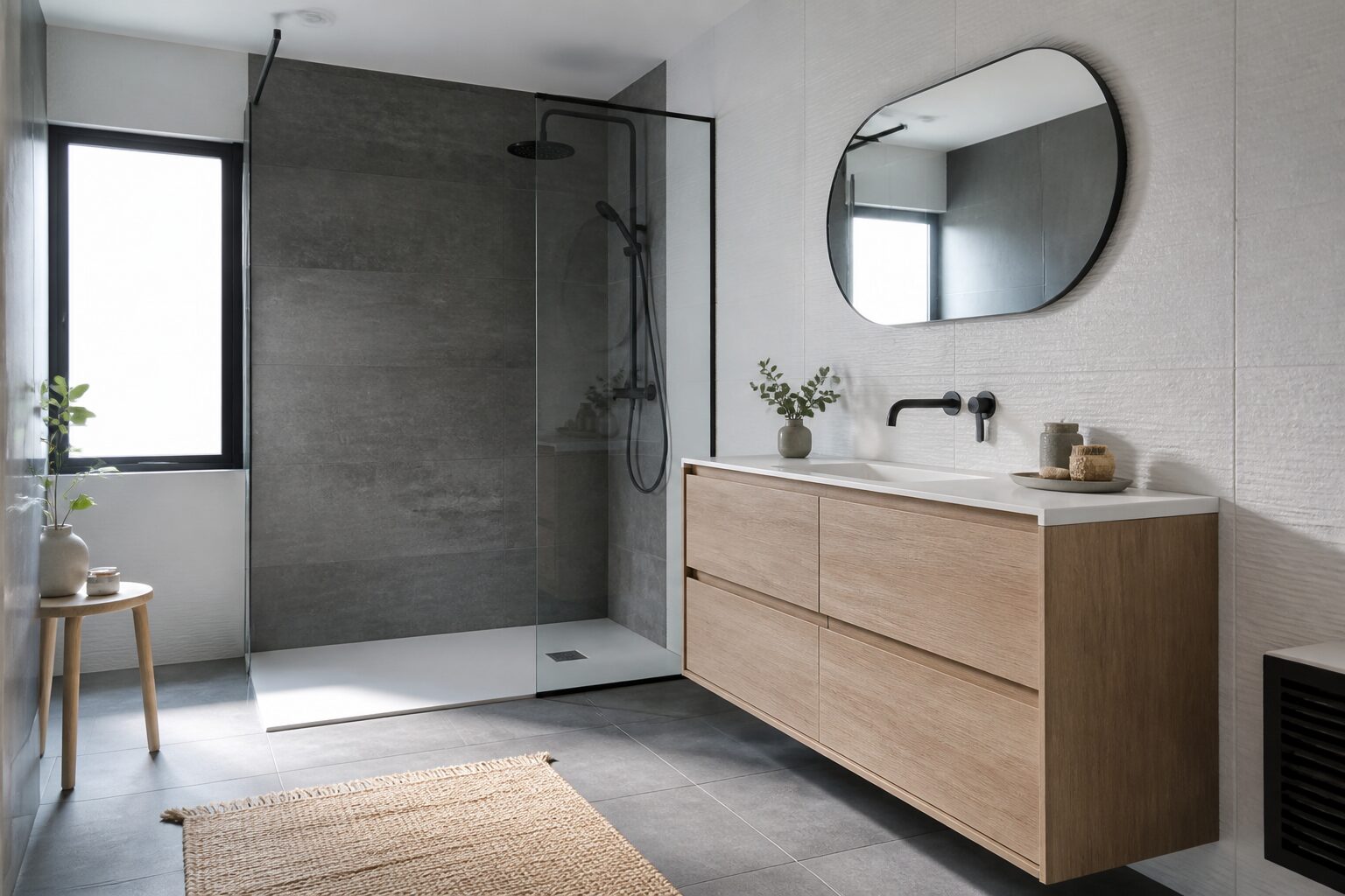 Ventilation dans une salle de bain avec douche à l'italienne bien aérée