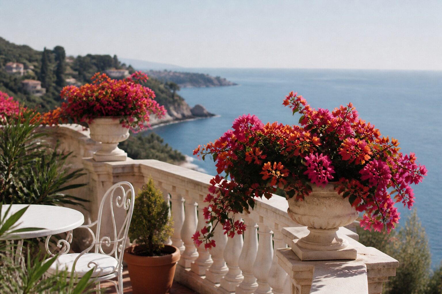 Terrasse et vue panoramique sur la Méditerranée depuis la villa Leopolda