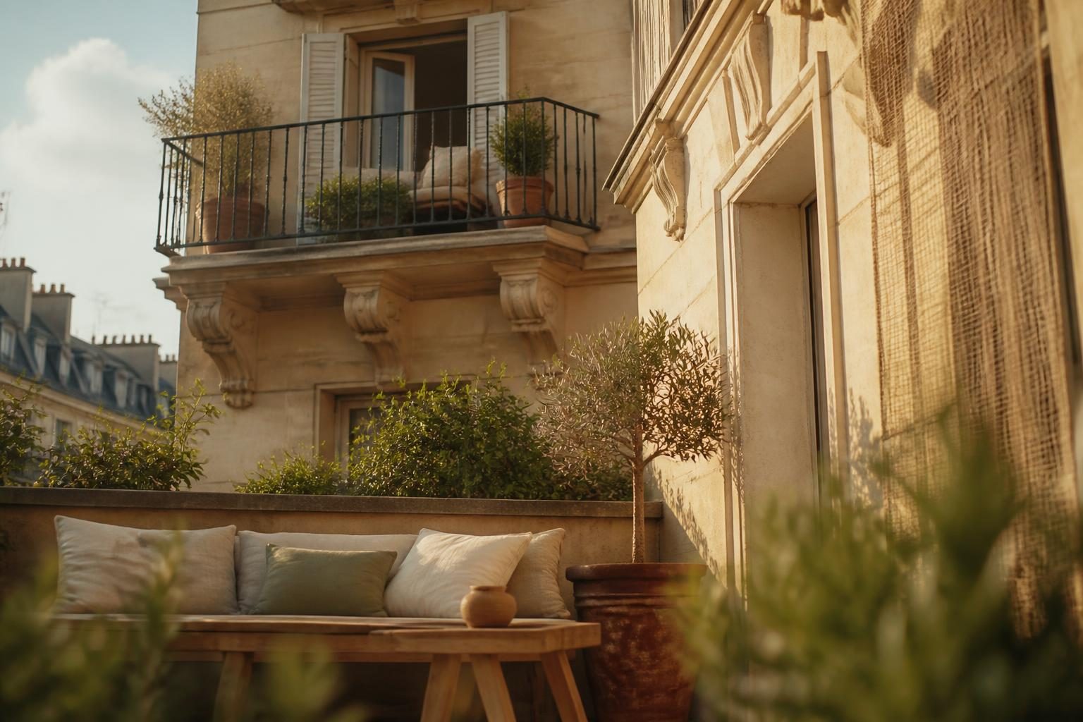 Terrasse et balcon aménagés avec mobilier extérieur