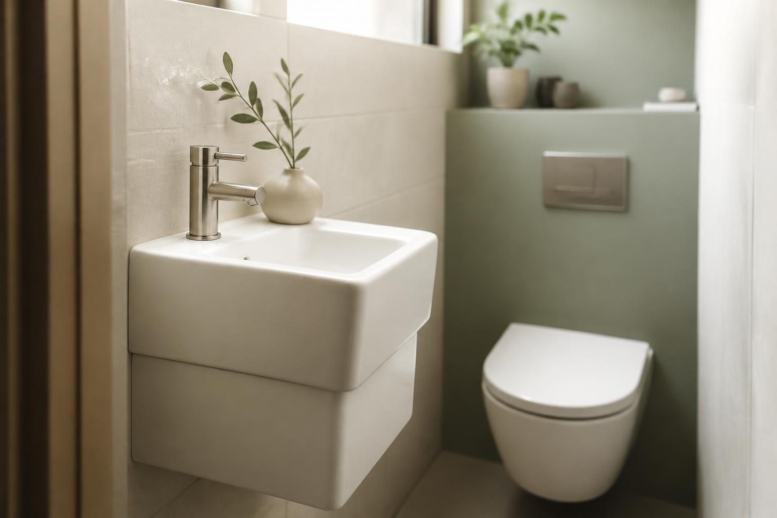 Lave-main compact intégré au-dessus de toilettes suspendues