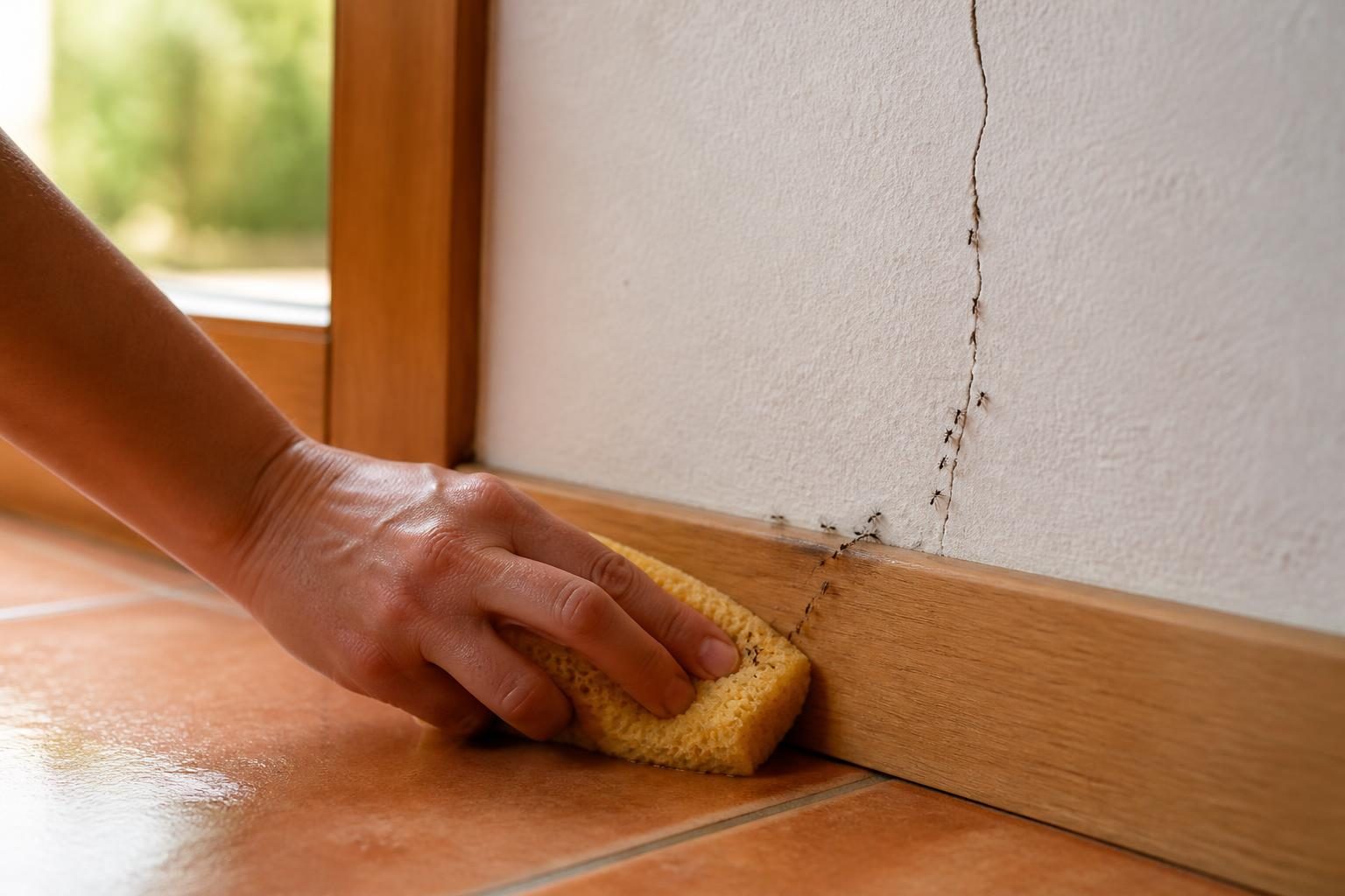 Nettoyer une piste de fourmis le long d'une plinthe